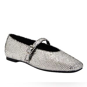 Katy Perry The Evie Mary Jane Square Toe Flat Silver Crackle 8 1/2 NWT
